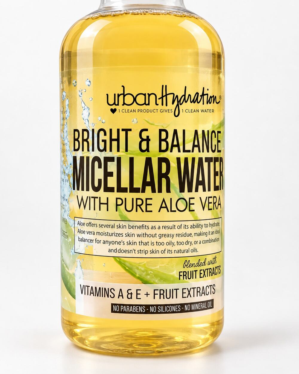 Urban Hydration Bright & Balanced Micellar Water Pure Aloe Vera 16.9 oz NEW